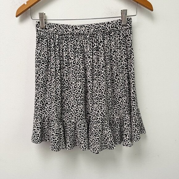 American Eagle Women's Mini Skirt XS High Waisted Leopard Print Ruffled Hem Tan - Picture 2 of 8